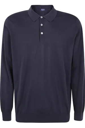 DRUMOHR Top, Herre, Blå, L, Klassisk Polo Shirt med Lange Ærmer