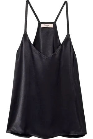Twin-Set Top, Dame, Sort, M, Satin, Sort viskose top med tynde stropper
