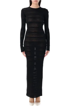 ANDREA ADAMO Kjole, Dame, Sort, S, Polyester, Sort Gennemsigtig Strik Lang Kjole