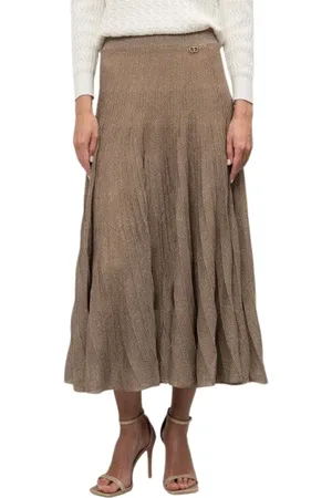 Twin-Set Nederdel, Dame, Grå, XS, Uld, Lurex Plisseret Midi Nederdel