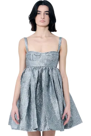 Cecilie Bahnsen Kjole, Dame, Grå, XS, Samlet Mini Kjole Sweetheart Neckline