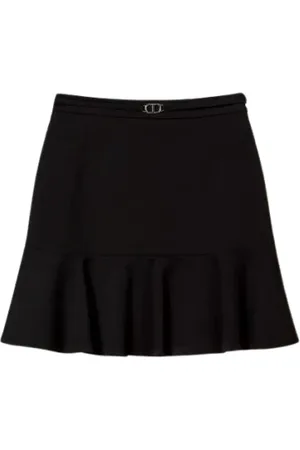 Twin-Set Nederdel, Dame, Sort, XS, Polyester, Sort Mininederdel med Rynkekant