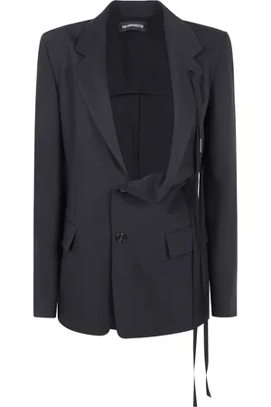 ANN DEMEULEMEESTER Jakke, Dame, Sort, XS, Let Asymmetrisk Deconstructed Jakke