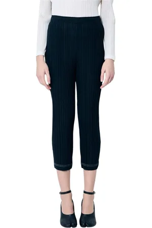 Issey Miyake Bukser, Dame, Sort, 2XL, Polyester, Plisserede Cropped Bukser