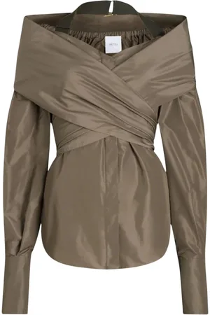 Patou Jakke, Dame, Brun, L, Nylon, Nylon Crossover Bluse med Grosgrain Detalje