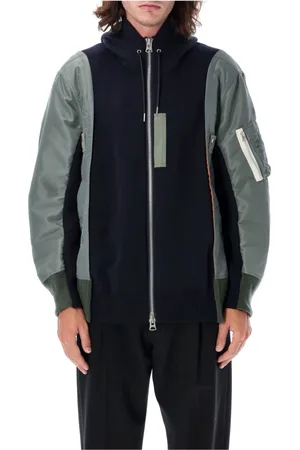 SACAI Sweathshirts & Hoodies, Herre, Blå, L, Bomuld, Navy Khaki Strikvarer Bomber Hoodie Lynlås