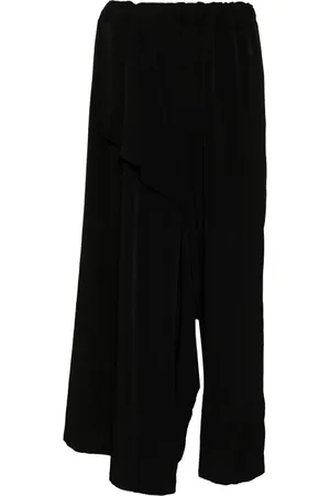 YOHJI YAMAMOTO Bukser, Dame, Sort, M, Polyester, Sorte Wrap Bukser med Asymmetrisk Design