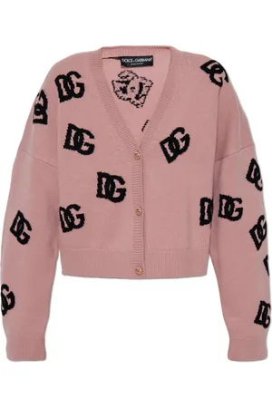 Dolce & Gabbana Strik, Dame, Lyserød, S, Uld, Cardigan med monogram