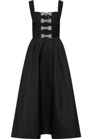 Rebecca Vallance Kjole, Dame, Sort, XL, Uld, Elegant Strap Midi Kjole med Diamantbue Detalje