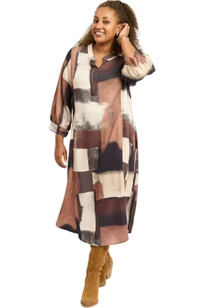 Pont Neuf Kjole, Dame, Brun, 3XL, Uld, Elegant mønstret kjole - Sammy