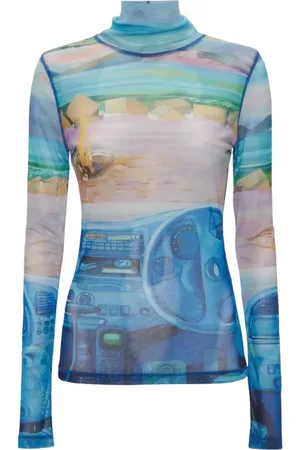J.W.Anderson Top, Dame, Blå, XS, Polyester, Blå Mønstret Langærmet Bluse