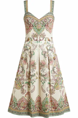 Etro Kjole, Dame, Flerfarvet, L, Bomuld, Hvid Blomstret Paisley Midi Kjole