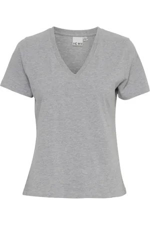 Ichi Top, Dame, Grå, L, Uld, Grå Melange V-Hals T-shirt Top
