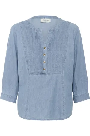 Cream Bluser & Skjorter, Dame, Blå, S, Denim, Denim Bluse med V-hals og ¾ ærmer