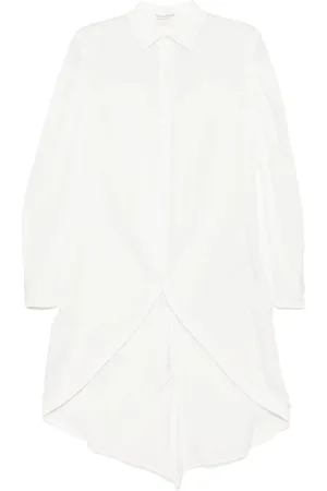 YOHJI YAMAMOTO Kjole, Dame, Hvid, M, Hvid Skjortekjole med Buende Hem