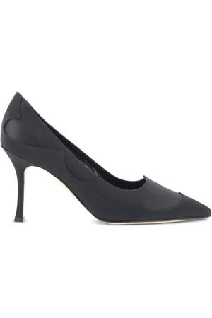 Manolo Blahnik Sko, Dame, Sort, 37 1/2 EU, Læder, Sort Silke Læder Spidse Tå Pumps