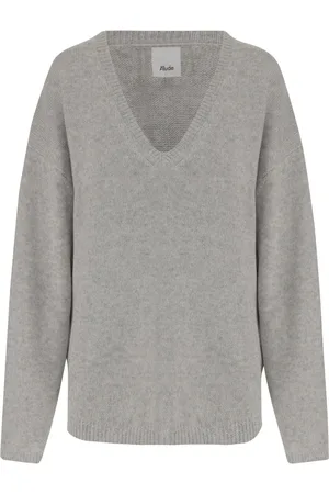 Allude Strik, Dame, Grå, XS, Bomuld, Grå V-hals Striktrøje Sweater