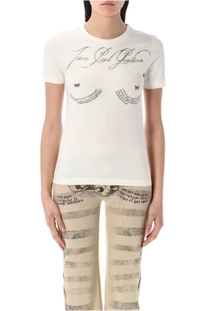 Jean Paul Gaultier Top, Dame, Hvid, M, Bomuld, Grafisk Print Offwhite Sort T-shirt