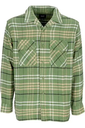 Huf Skjorte, Herre, Grøn, M, Bomuld, Ternet Flannel Skjorte med Krave
