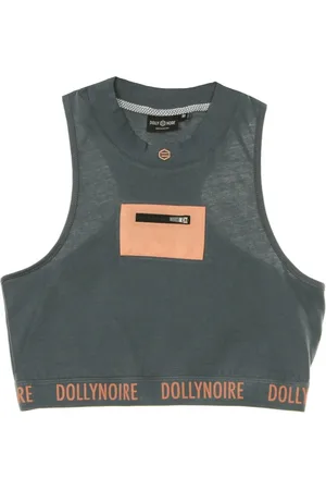 DOLLY NOIRE Top, Dame, Grøn, M, Højhalset lommetop i grå/orange