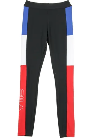 Fila Bukser, Dame, Flerfarvet, L, Colorblock Leggings i Sort/Rød/Hvid/Blå