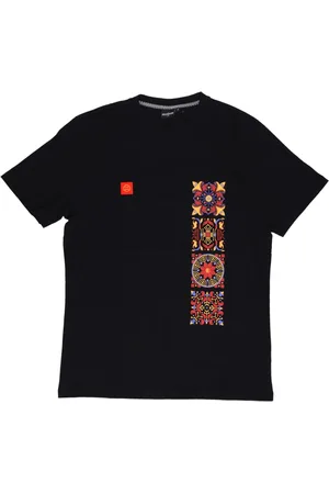 DOLLY NOIRE Top, Herre, Sort, XL, Bomuld, Rød Majolica Tee Sort Kortærmet