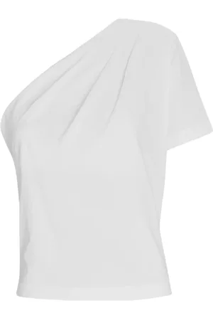 GAUGE81 Top, Dame, Hvid, M, Bomuld, En-skulder plisseret hvid bomulds T-shirt