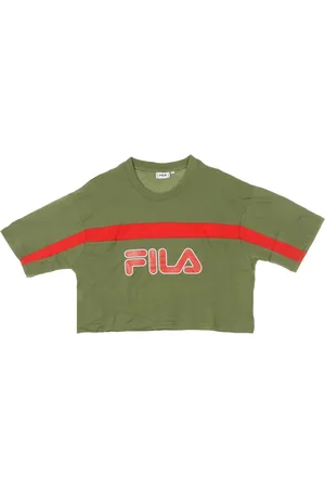 Fila Top, Dame, Grøn, M, Cropped T-shirt i dyb lichen grøn/ægte rød