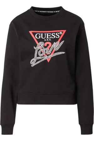 Guess Sweathshirts & Hoodies, Dame, Sort, XL, Bomuld, Sort langærmet sweater med kærlighedstrekant