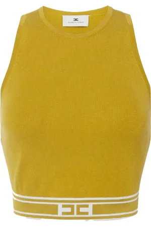 Elisabetta Franchi Top, Dame, Gul, S, Gul Cropped Top med Racerback