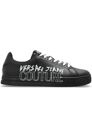 VERSACE Sko, Herre, Sort, 45 EU, Læder, Sneakers med trykt logo