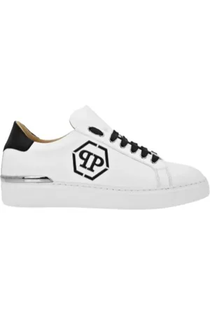 Philipp Plein Sko, Herre, Hvid, 46 EU, Læder, Hvide Læder Hexagon Lo-Top Sneakers