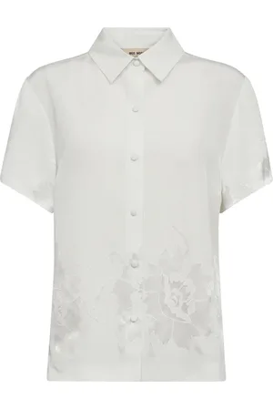 Mos Mosh Bluser & Skjorter, Dame, Hvid, XS, Blomstret Jacquard Skjorte med Korte Ærmer