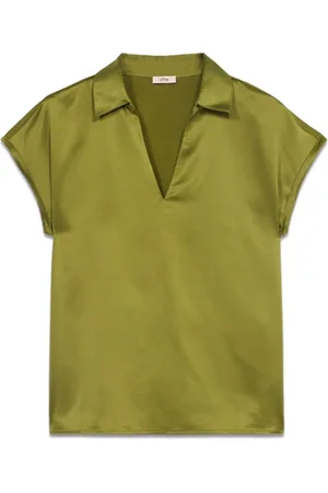 Oltre Bluser & Skjorter, Dame, Grøn, M, Bomuld, To-materiale T-shirt med V-udskæring