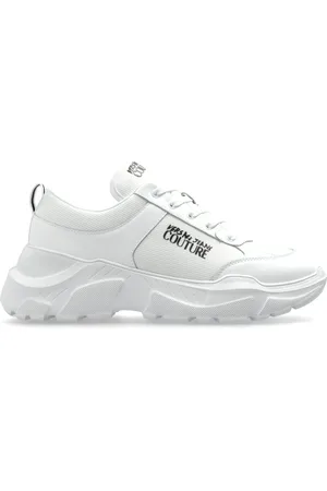 VERSACE Sko, Herre, Hvid, 45 EU, Læder, Sneakers med trykt logo