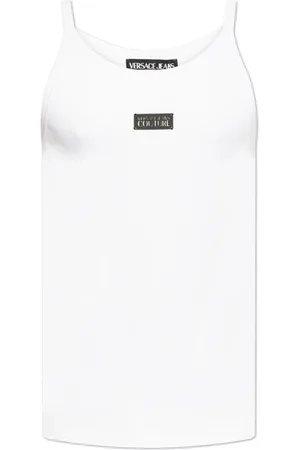 VERSACE Top, Herre, Hvid, S, Bomuld, Ribbet top med applikation