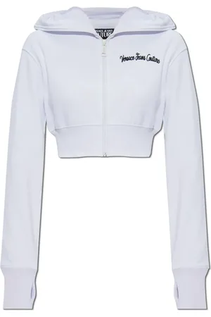 VERSACE Sweathshirts & Hoodies, Dame, Hvid, XS, Bomuld, Cropped hættetrøje