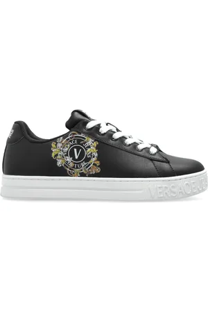 VERSACE Sko, Dame, Sort, 40 EU, Læder, Sneakers med trykt logo