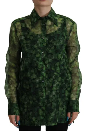 Dolce & Gabbana Bluser & Skjorter, Dame, Grøn, 2XS, Uld, Silkekløverprintet Kravebluse Grøn