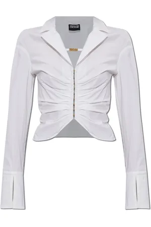 VERSACE Bluser & Skjorter, Dame, Hvid, M, Bomuld, Bomuldsskjorte med drapering