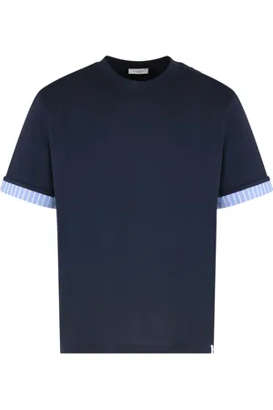 Paolo Pecora Top, Herre, Blå, XL, Bomuld, Ribbet crew-neck T-shirt, Oversize pasform