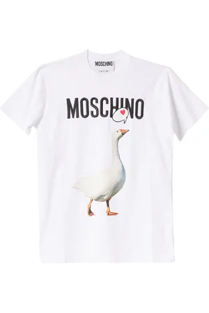 Moschino Top, Dame, Hvid, XS, Bomuld, Hvid Bomulds T-shirt med Luisa Gåse Print