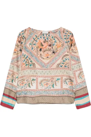 PIERRE-LOUIS MASCIA Bluser & Skjorter, Dame, Flerfarvet, L, Grafisk Print Beige Top Langærmet