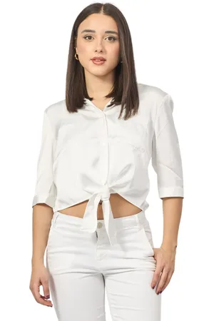 Fracomina Bluser & Skjorter, Dame, Hvid, M, Satin, Hvid Cropped Skjorte med Satin Knude