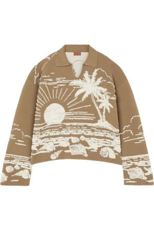 Alanui Strik, Dame, , M, Khaki Intarsia Strik Polo Sweater