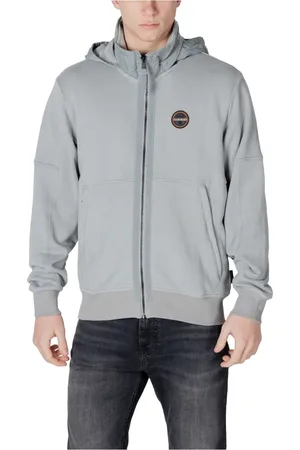 Napapijri Sweathshirts & Hoodies, Herre, Grå, M, Bomuld, Grå Zip-Up Hættetrøje med Lommer