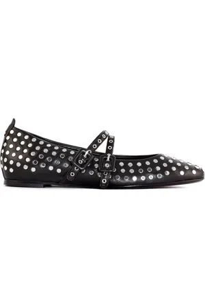 HALMANERA Sko, Dame, Sort, 38 EU, Læder, Studded Sort Læder Ballerina Sko