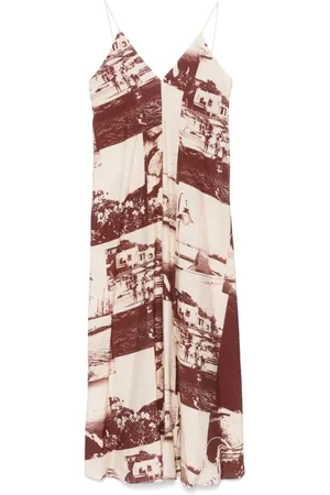 ALYSI Kjole, Dame, Flerfarvet, XS, Brun Patchwork Spaghetti Strap Kjole