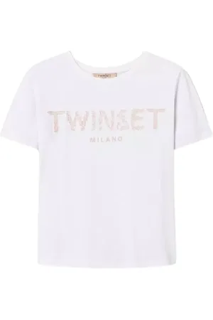 Twin-Set Top, Dame, Hvid, L, Uld, Broderet Logo Oval T-shirt