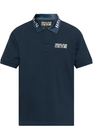 VERSACE Top, Herre, Blå, L, Bomuld, Polo med trykt logo